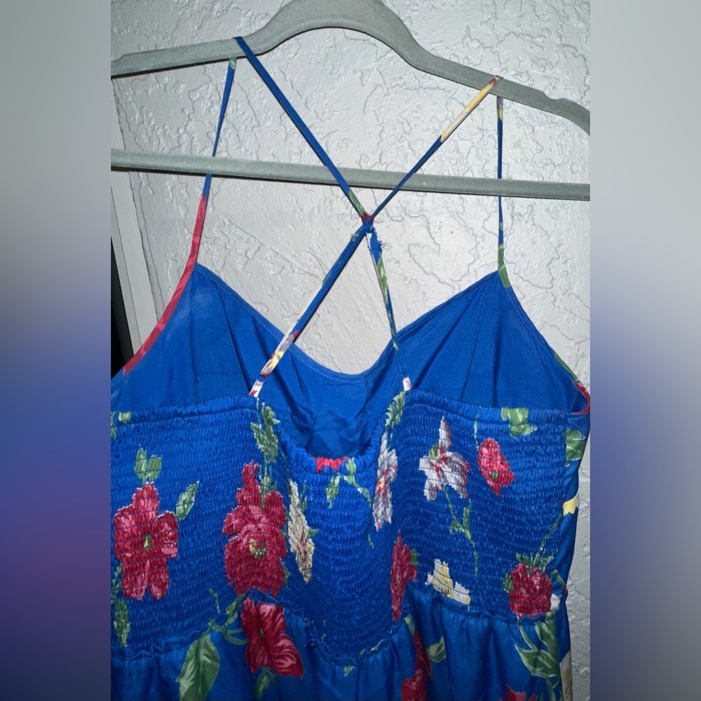 American Eagle Blue Floral Mini Dress With Racer back Straps & Pockets - Picture 5 of 8